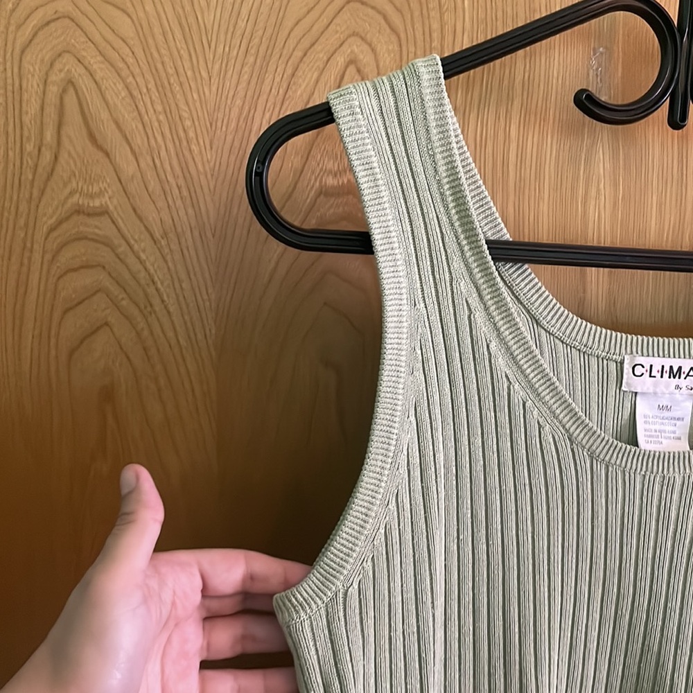 Climax | sleeveless knit rib dress cotton blend sage green | size M - Picture 5 of 7